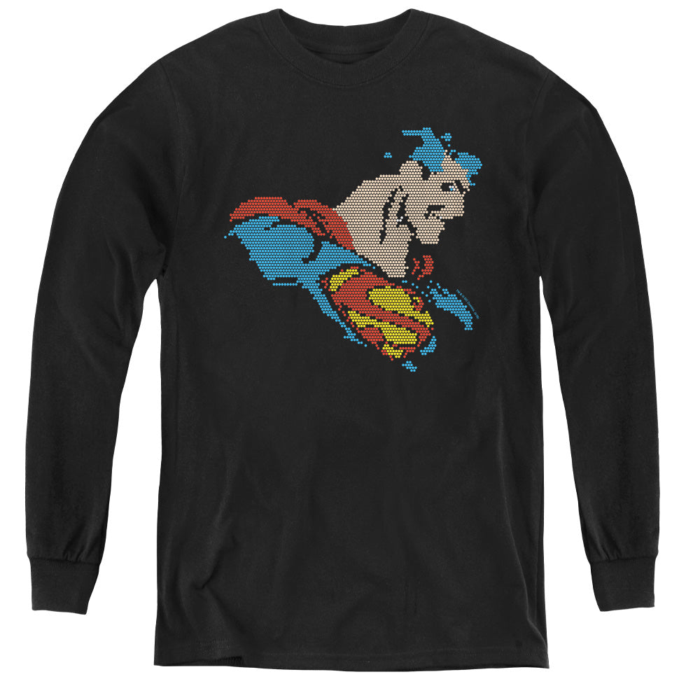 AN OFFCIALLY LICENSED DC LITE BRITE SUPERMAN YOUTH LONG SLEEVE T-SHIRT BLACK
