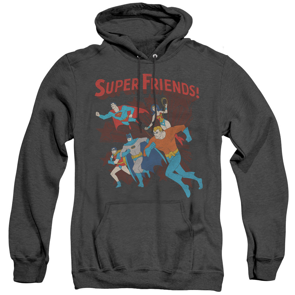 AN OFFCIALLY LICENSED DC SUPER RUNNING ADULT UNISEX HEATHER PULLOVER HOODIE BLACK