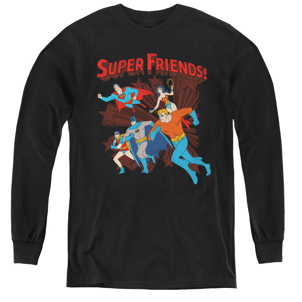 AN OFFCIALLY LICENSED DC SUPER RUNNING YOUTH LONG SLEEVE T-SHIRT BLACK