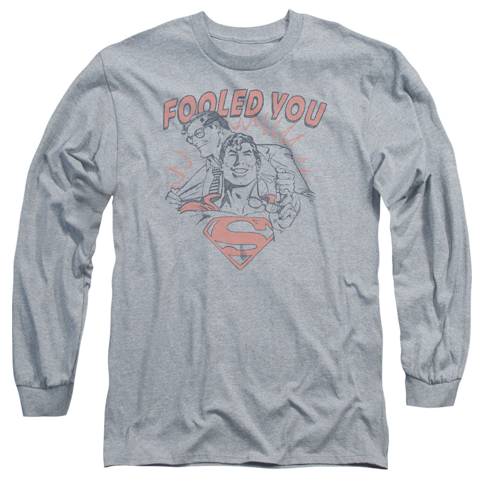 AN OFFCIALLY LICENSED DC FOOLED YOU MEN'S LONG SLEEVE T-SHIRT ATHLETIC HEATHER