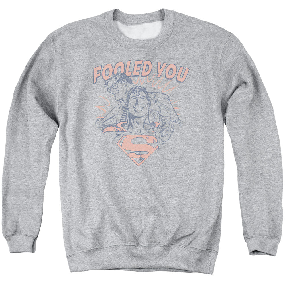 AN OFFCIALLY LICENSED DC FOOLED YOU ADULT UNISEX CREWNECK SWEATSHIRT ATHLETIC HEATHER
