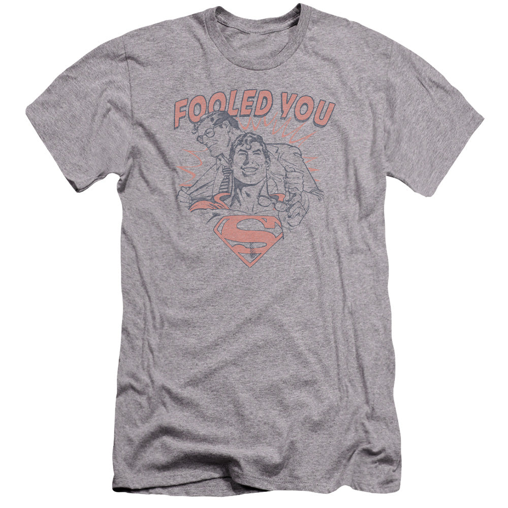 AN OFFCIALLY LICENSED DC FOOLED YOU MEN'S PREMIUM SLIM FIT T-SHIRT ATHLETIC HEATHER