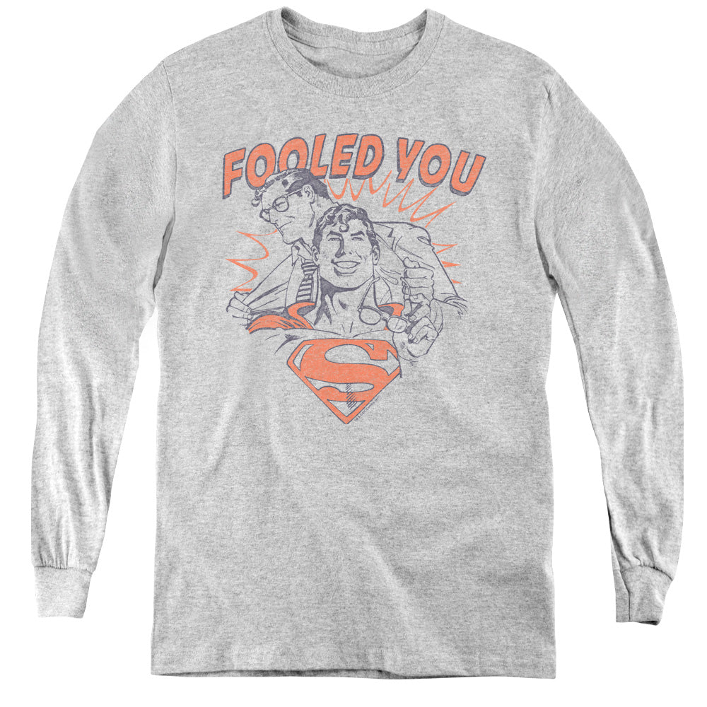 AN OFFCIALLY LICENSED DC FOOLED YOU YOUTH LONG SLEEVE T-SHIRT ATHLETIC HEATHER