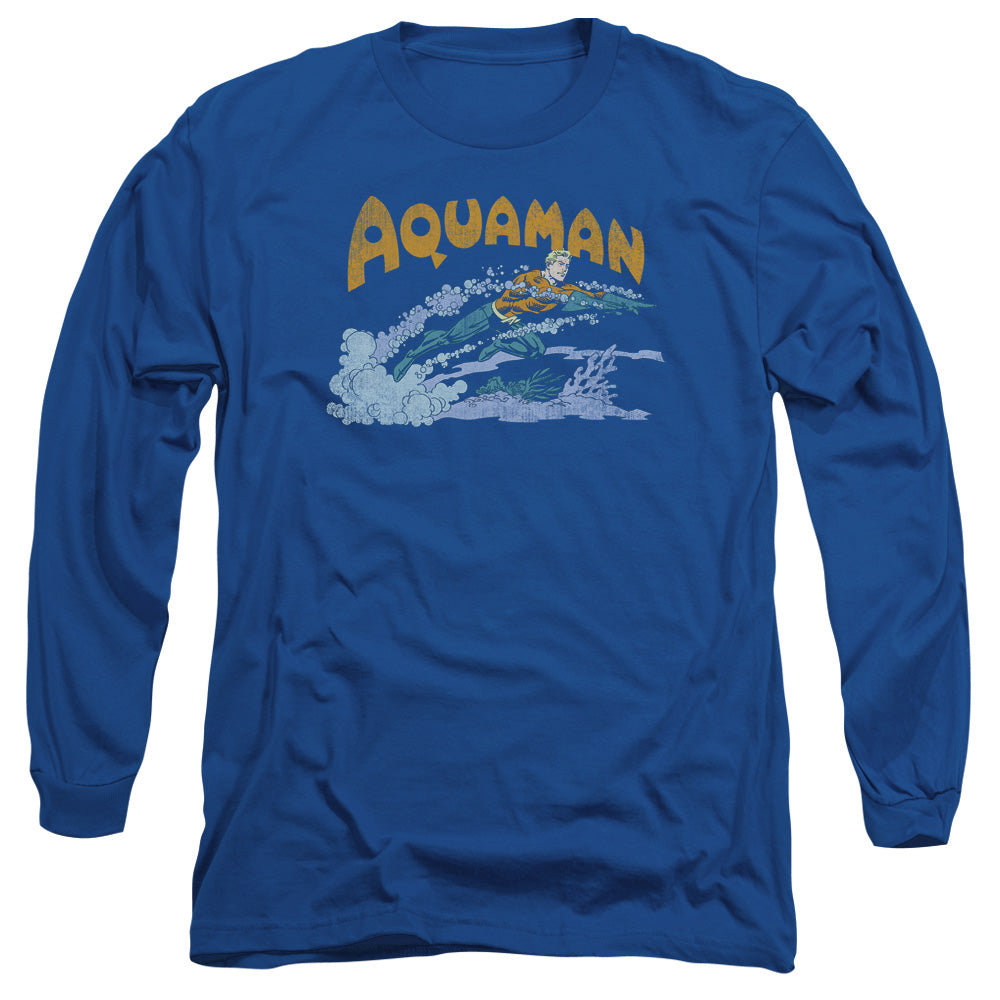 AN OFFCIALLY LICENSED DC AQUA SWIM MEN'S LONG SLEEVE T-SHIRT ROYAL