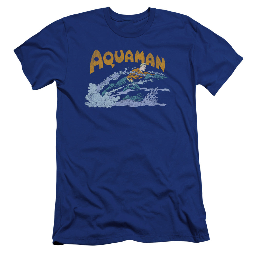AN OFFCIALLY LICENSED DC AQUA SWIM MEN'S PREMIUM SLIM FIT T-SHIRT ROYAL
