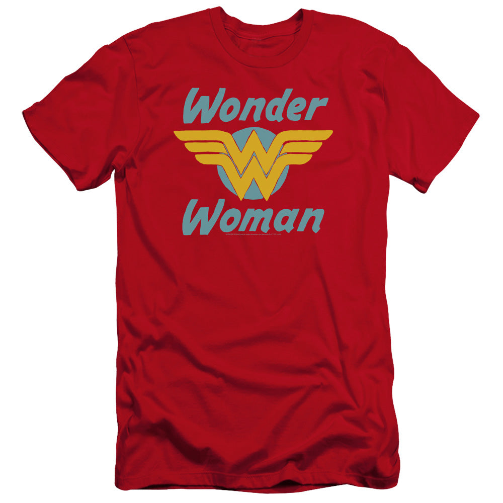 AN OFFCIALLY LICENSED DC WONDER WINGS MEN'S PREMIUM SLIM FIT T-SHIRT RED