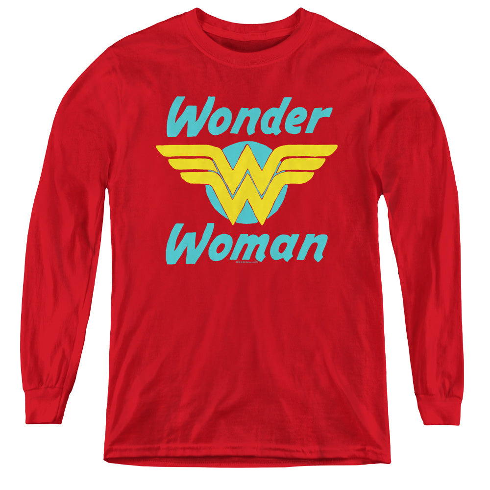 AN OFFCIALLY LICENSED DC WONDER WINGS YOUTH LONG SLEEVE T-SHIRT RED
