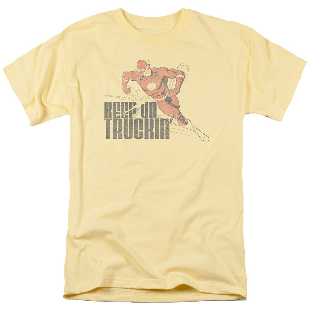 AN OFFCIALLY LICENSED DC FLASH KEEP ON TRUCKIN MEN'S REGULAR FIT T-SHIRT BANANA