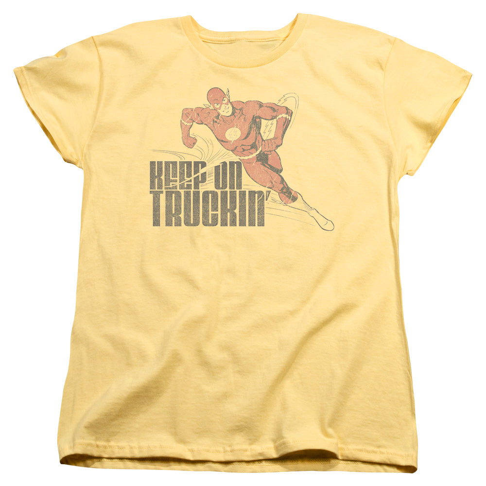 AN OFFCIALLY LICENSED DC FLASH KEEP ON TRUCKIN WOMEN'S REGULAR FIT T-SHIRT BANANA