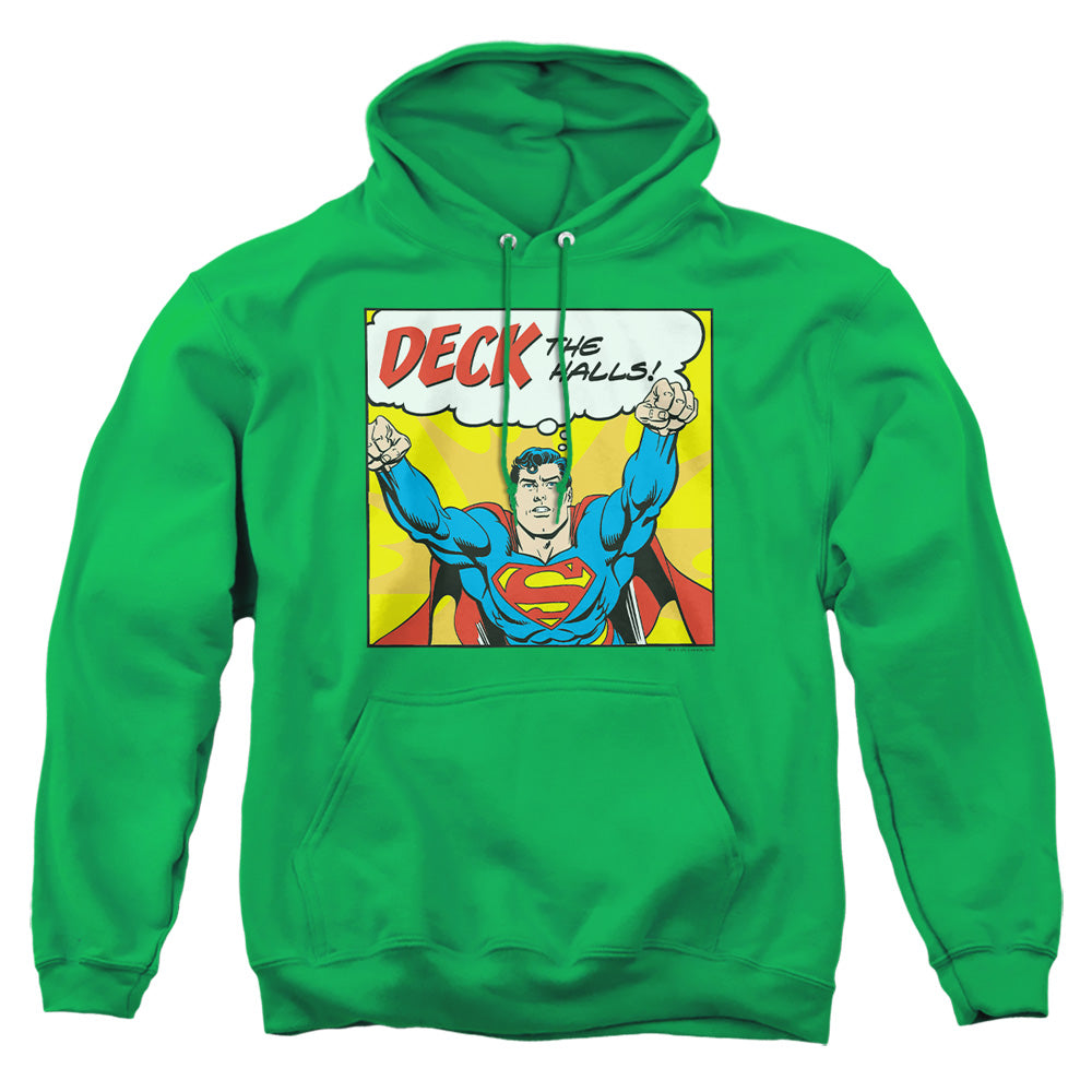 AN OFFCIALLY LICENSED DC DECK THE HALLS ADULT UNISEX PULLOVER HOODIE KELLY GREEN