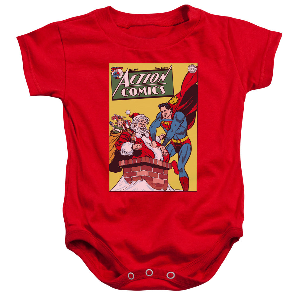 AN OFFCIALLY LICENSED DC COVER NO. 105 BABY BODYSUIT RED
