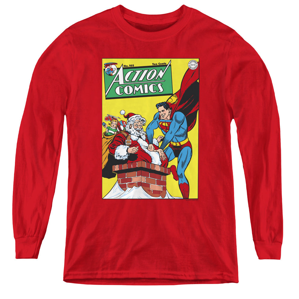 AN OFFCIALLY LICENSED DC COVER NO. 105 YOUTH LONG SLEEVE T-SHIRT RED