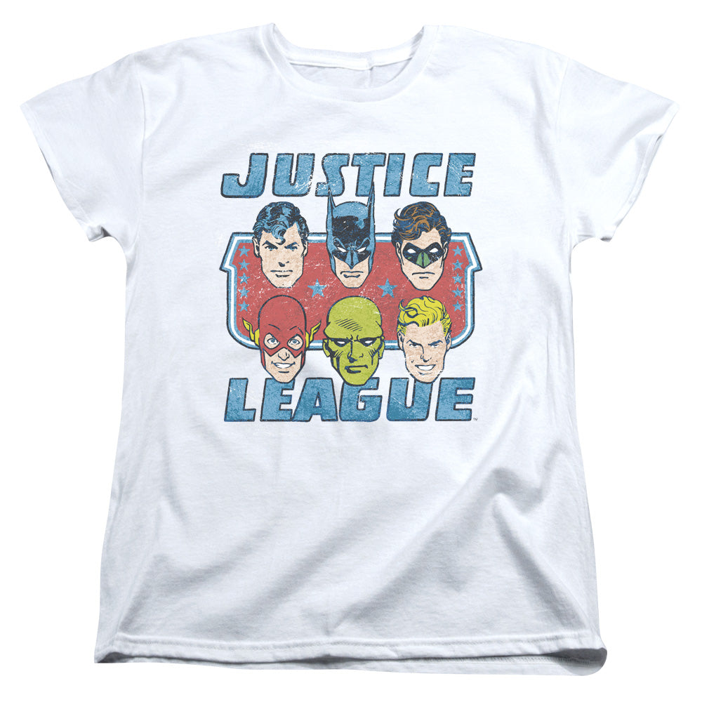 AN OFFCIALLY LICENSED DC FACES OF JUSTICE WOMEN'S REGULAR FIT T-SHIRT WHITE
