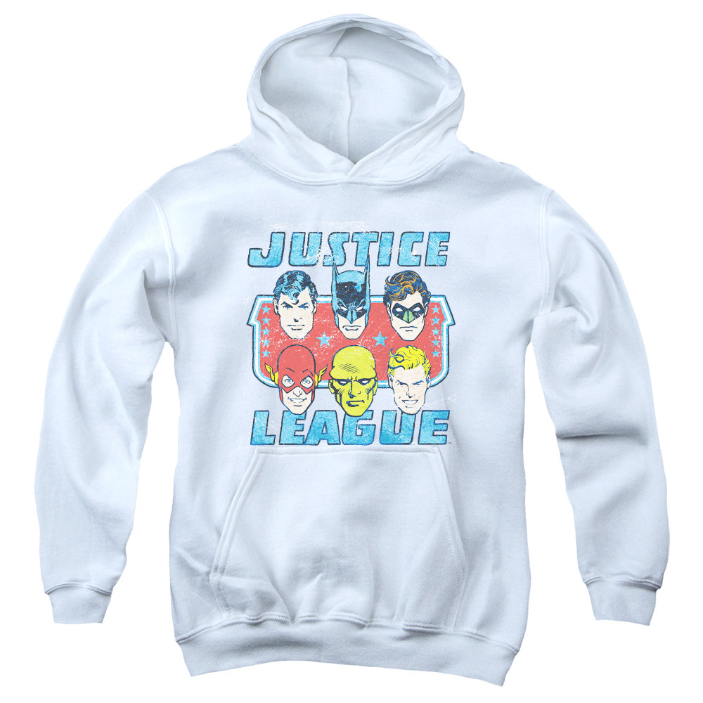 AN OFFCIALLY LICENSED DC FACES OF JUSTICE YOUTH HOODIE WHITE