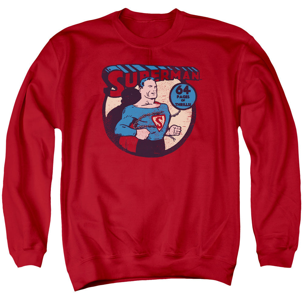 AN OFFCIALLY LICENSED DC SUPERMAN 64 ADULT UNISEX CREWNECK SWEATSHIRT RED