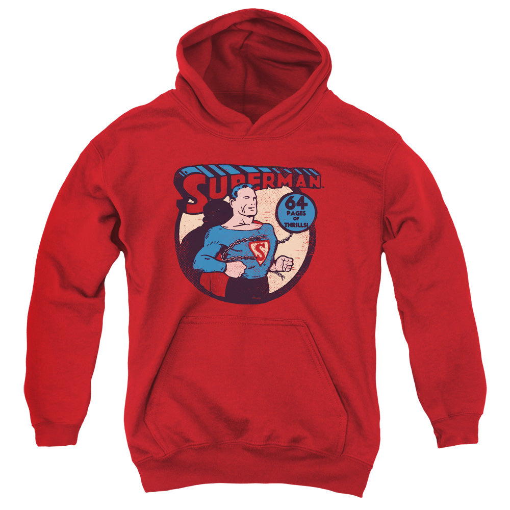 AN OFFCIALLY LICENSED DC SUPERMAN 64 YOUTH HOODIE RED