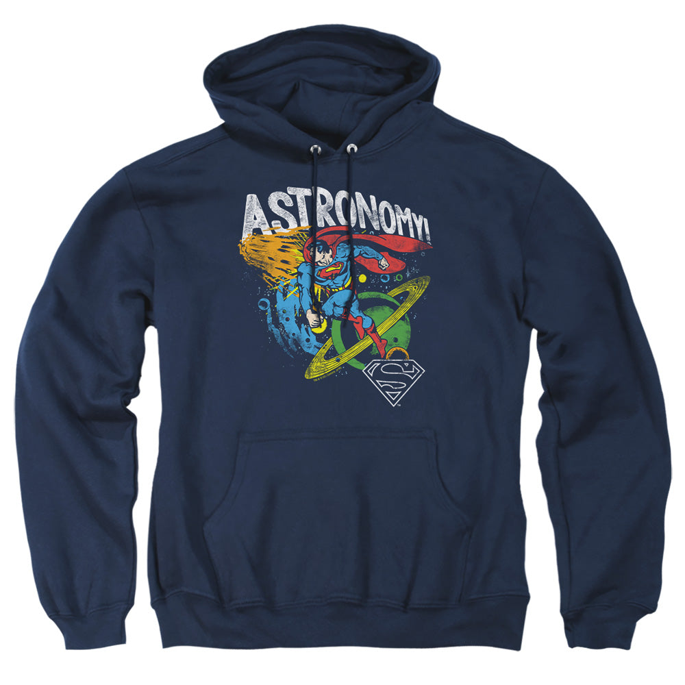 AN OFFCIALLY LICENSED DC ASTRONOMY ADULT UNISEX PULLOVER HOODIE NAVY