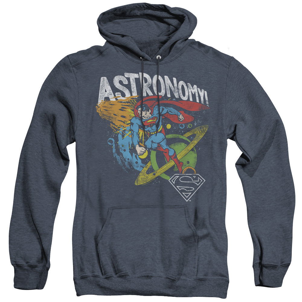 AN OFFCIALLY LICENSED DC ASTRONOMY ADULT UNISEX HEATHER PULLOVER HOODIE NAVY