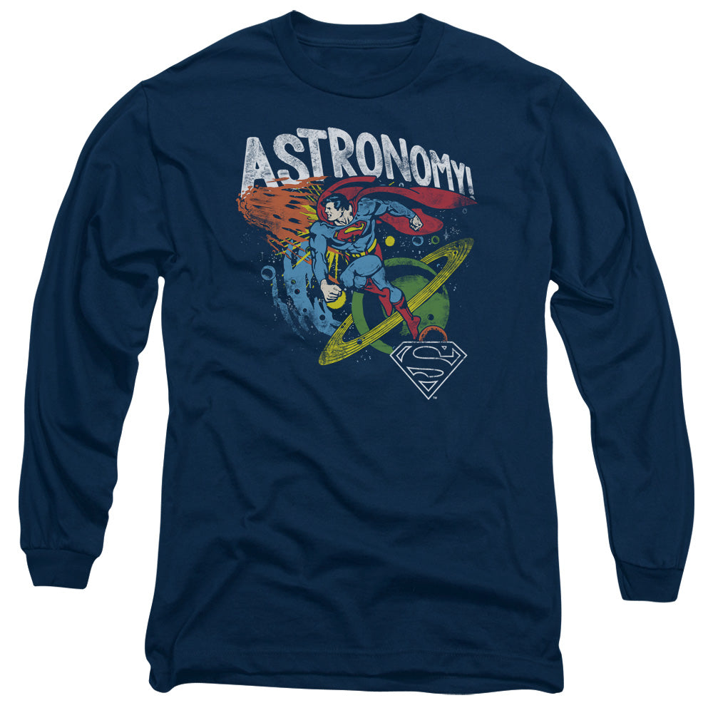 AN OFFCIALLY LICENSED DC ASTRONOMY MEN'S LONG SLEEVE T-SHIRT NAVY