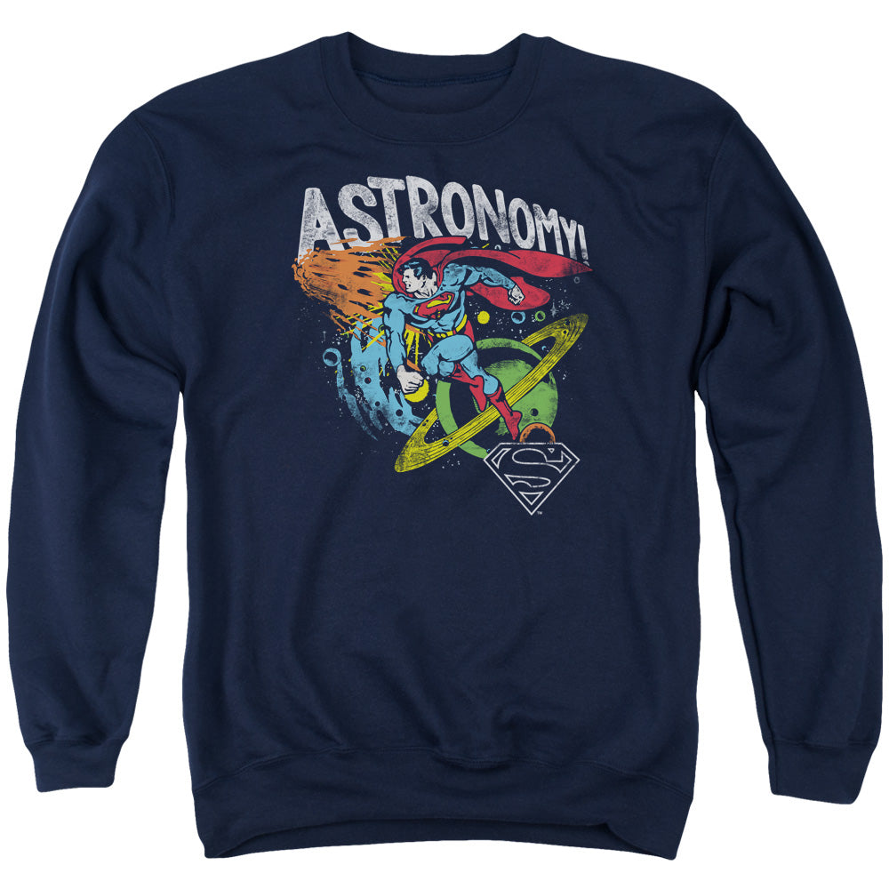 AN OFFCIALLY LICENSED DC ASTRONOMY ADULT UNISEX CREWNECK SWEATSHIRT NAVY