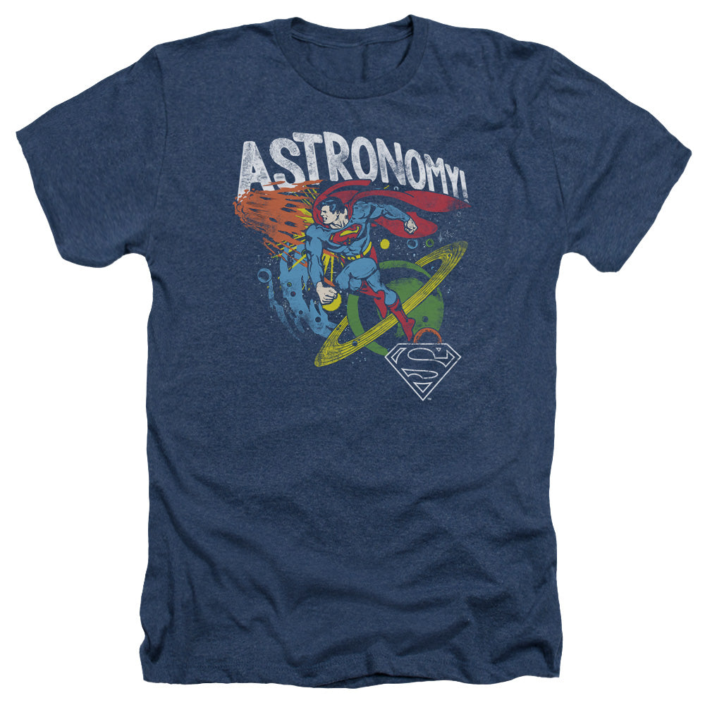 AN OFFCIALLY LICENSED DC ASTRONOMY MEN'S HEATHER T-SHIRT NAVY