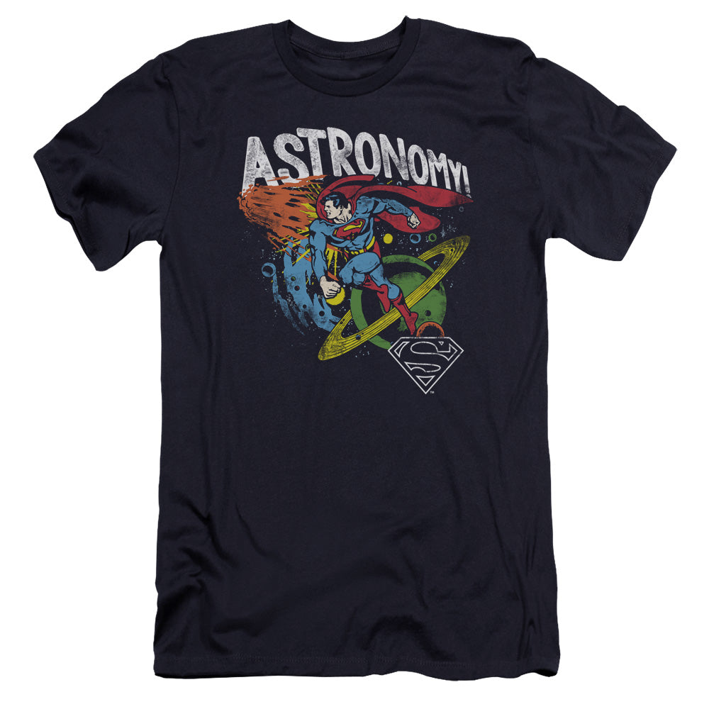 AN OFFCIALLY LICENSED DC ASTRONOMY MEN'S PREMIUM SLIM FIT T-SHIRT NAVY