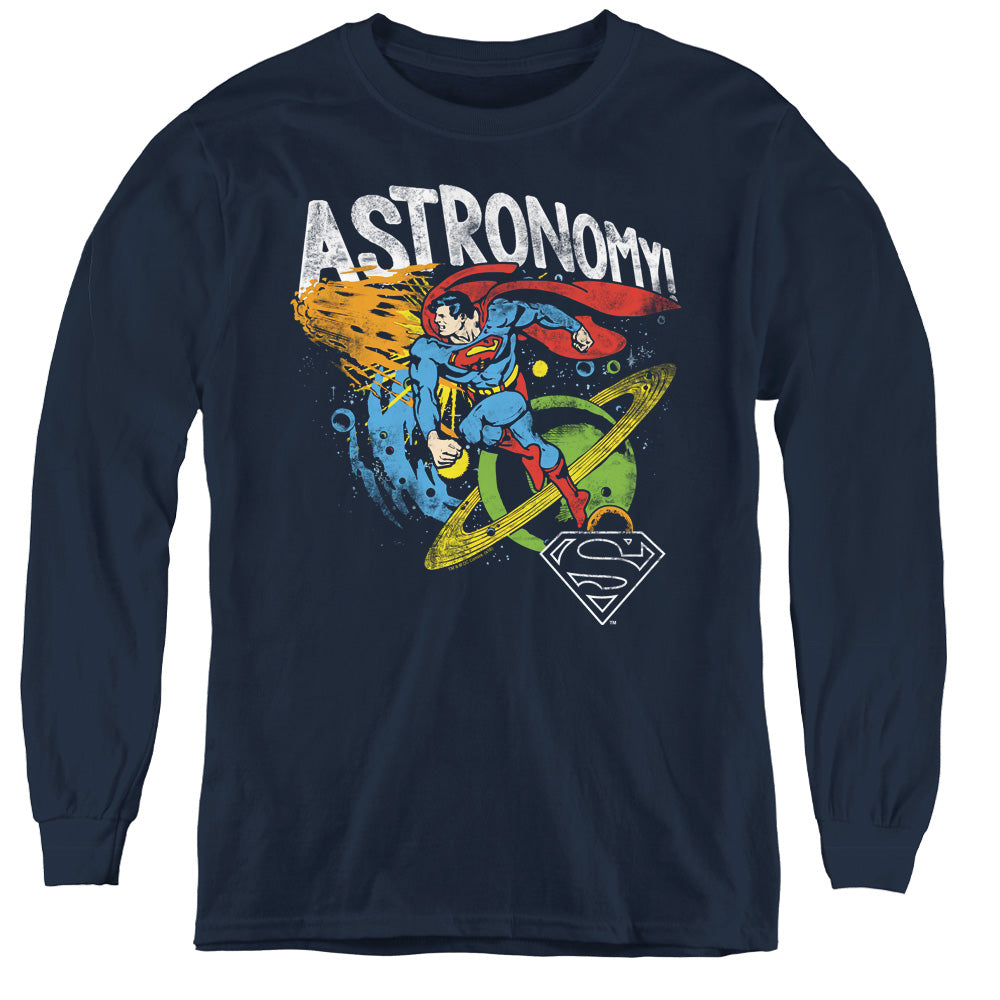 AN OFFCIALLY LICENSED DC ASTRONOMY YOUTH LONG SLEEVE T-SHIRT NAVY