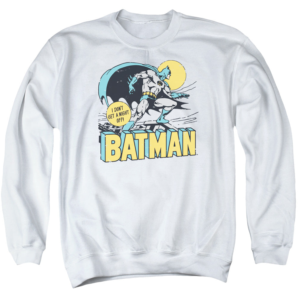 AN OFFCIALLY LICENSED DC NIGHT OFF ADULT UNISEX CREWNECK SWEATSHIRT WHITE