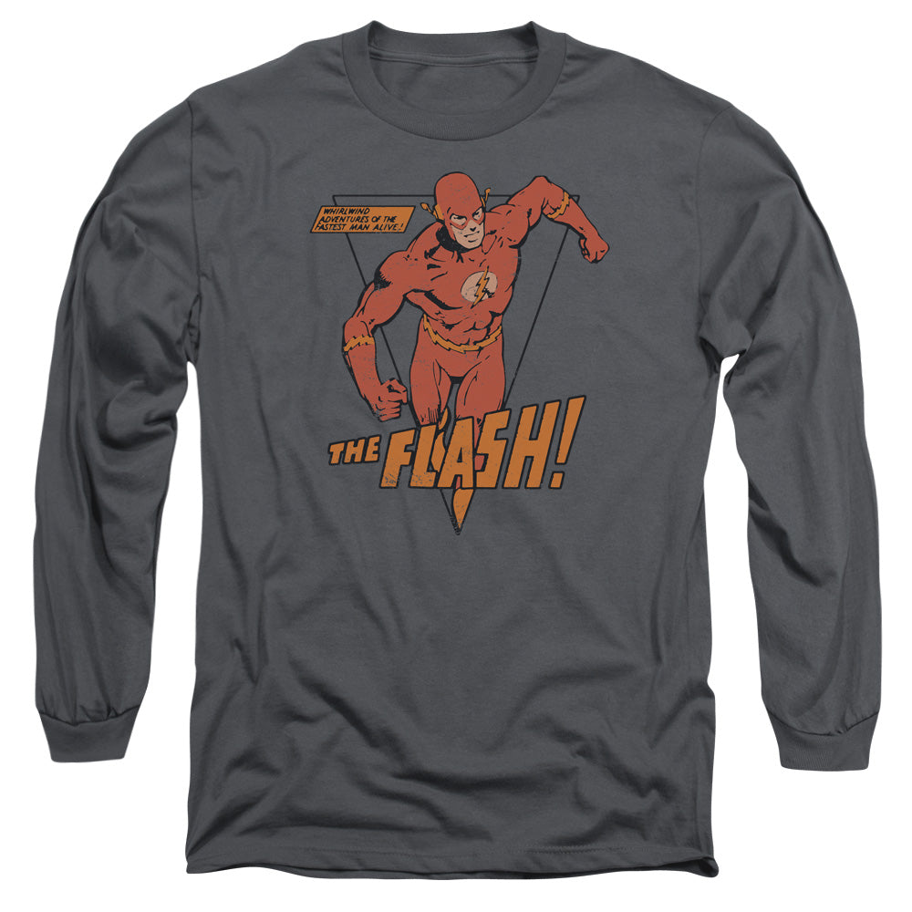 AN OFFCIALLY LICENSED DC FLASH WHIRLWIND MEN'S LONG SLEEVE T-SHIRT CHARCOAL
