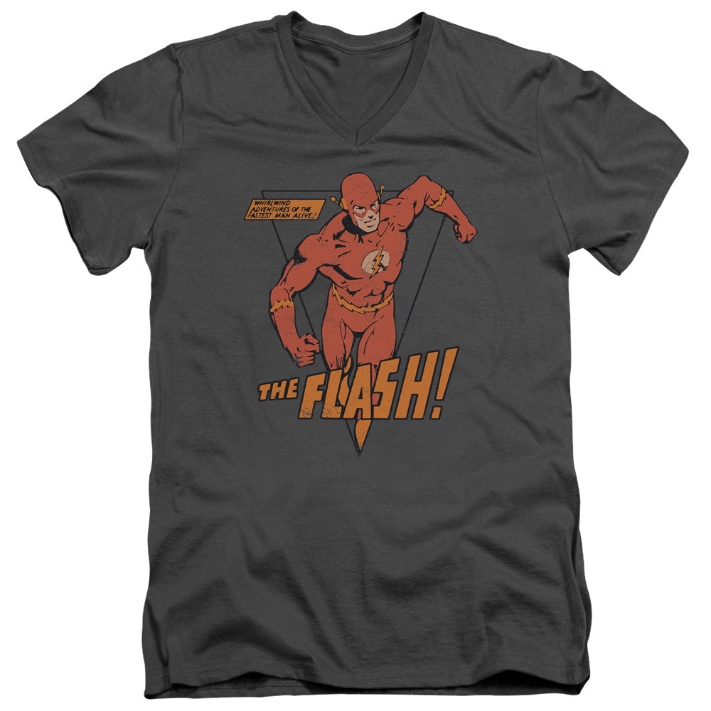 AN OFFCIALLY LICENSED DC FLASH WHIRLWIND MEN'S V-NECK T-SHIRT CHARCOAL