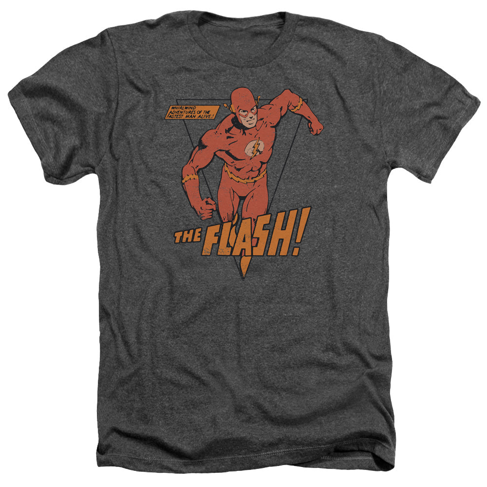 AN OFFCIALLY LICENSED DC FLASH WHIRLWIND MEN'S HEATHER T-SHIRT CHARCOAL