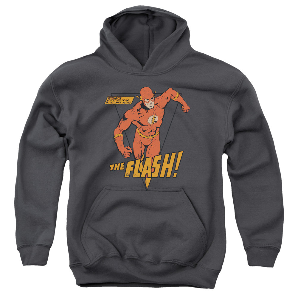AN OFFCIALLY LICENSED DC FLASH WHIRLWIND YOUTH HOODIE CHARCOAL