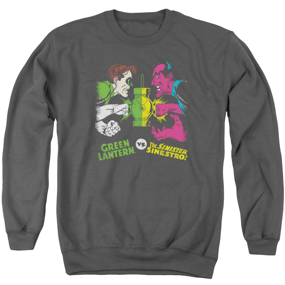 AN OFFCIALLY LICENSED DC GL VS SINESTRO ADULT UNISEX CREWNECK SWEATSHIRT CHARCOAL