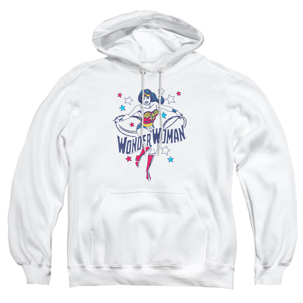 AN OFFCIALLY LICENSED DC WONDER STARS ADULT UNISEX PULLOVER HOODIE WHITE