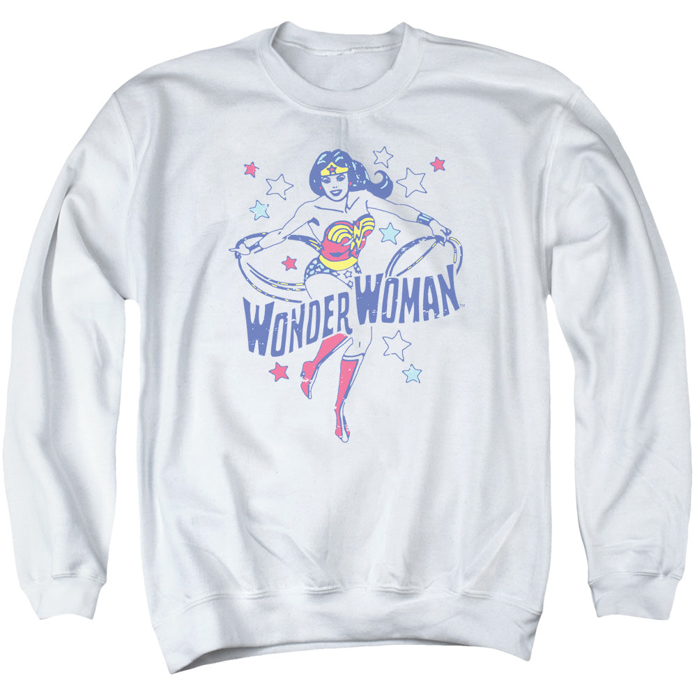 AN OFFCIALLY LICENSED DC WONDER STARS ADULT UNISEX CREWNECK SWEATSHIRT WHITE
