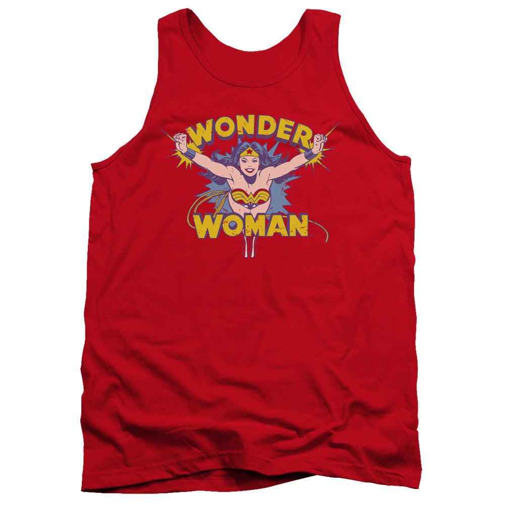 AN OFFCIALLY LICENSED DC FLYING THROUGH ADULT UNISEX TANK TOP RED