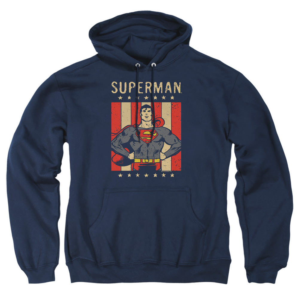 AN OFFCIALLY LICENSED DC RETRO LIBERTY ADULT UNISEX PULLOVER HOODIE NAVY