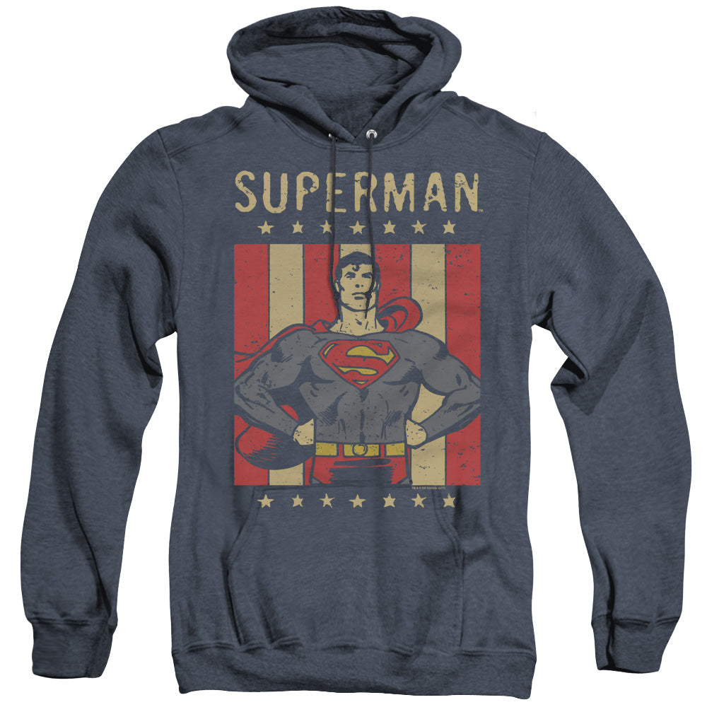 AN OFFCIALLY LICENSED DC RETRO LIBERTY ADULT UNISEX HEATHER PULLOVER HOODIE NAVY