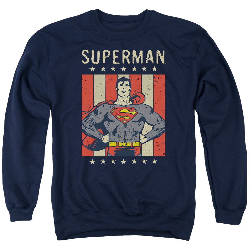AN OFFCIALLY LICENSED DC RETRO LIBERTY ADULT UNISEX CREWNECK SWEATSHIRT NAVY