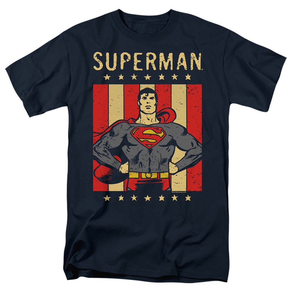 AN OFFCIALLY LICENSED DC RETRO LIBERTY MEN'S REGULAR FIT T-SHIRT NAVY