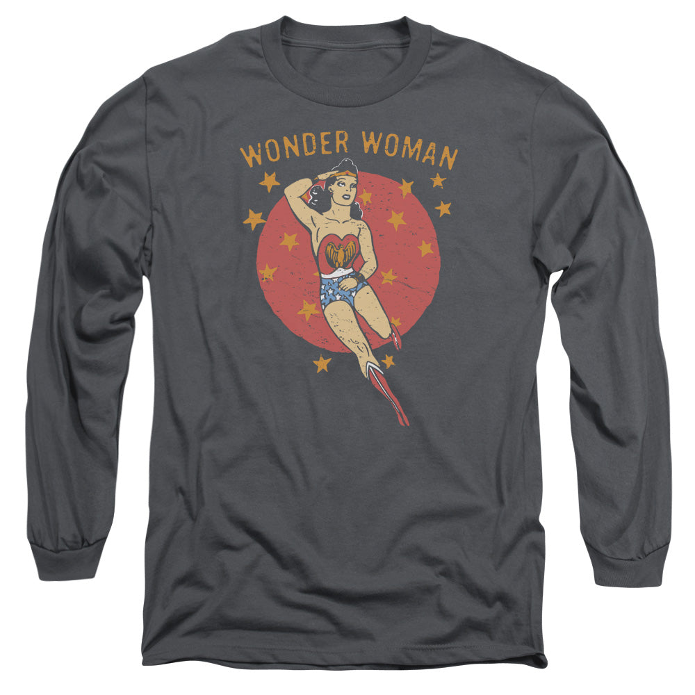 AN OFFCIALLY LICENSED DC WONDER CIRCLE MEN'S LONG SLEEVE T-SHIRT CHARCOAL