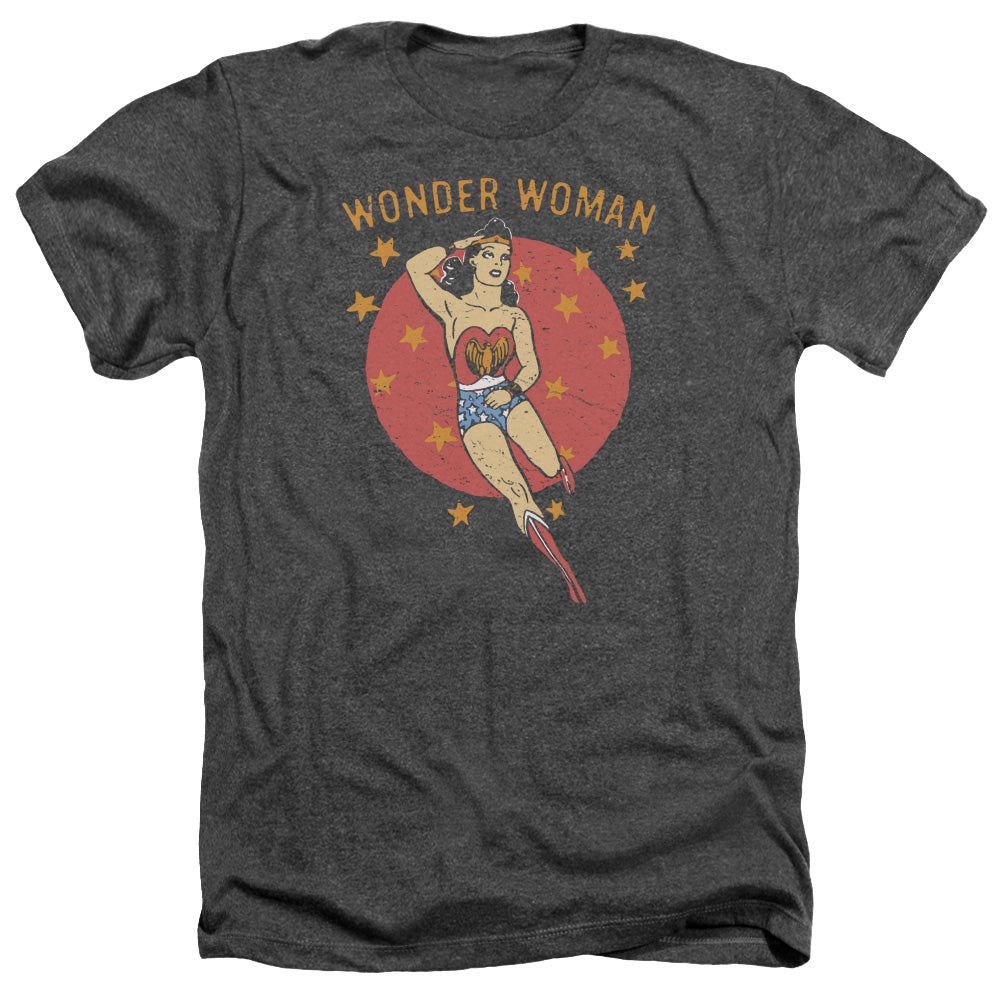 AN OFFCIALLY LICENSED DC WONDER CIRCLE MEN'S HEATHER T-SHIRT CHARCOAL