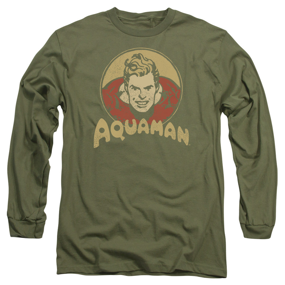 AN OFFCIALLY LICENSED DC AQUA CIRCLE MEN'S LONG SLEEVE T-SHIRT MILITARY GREEN