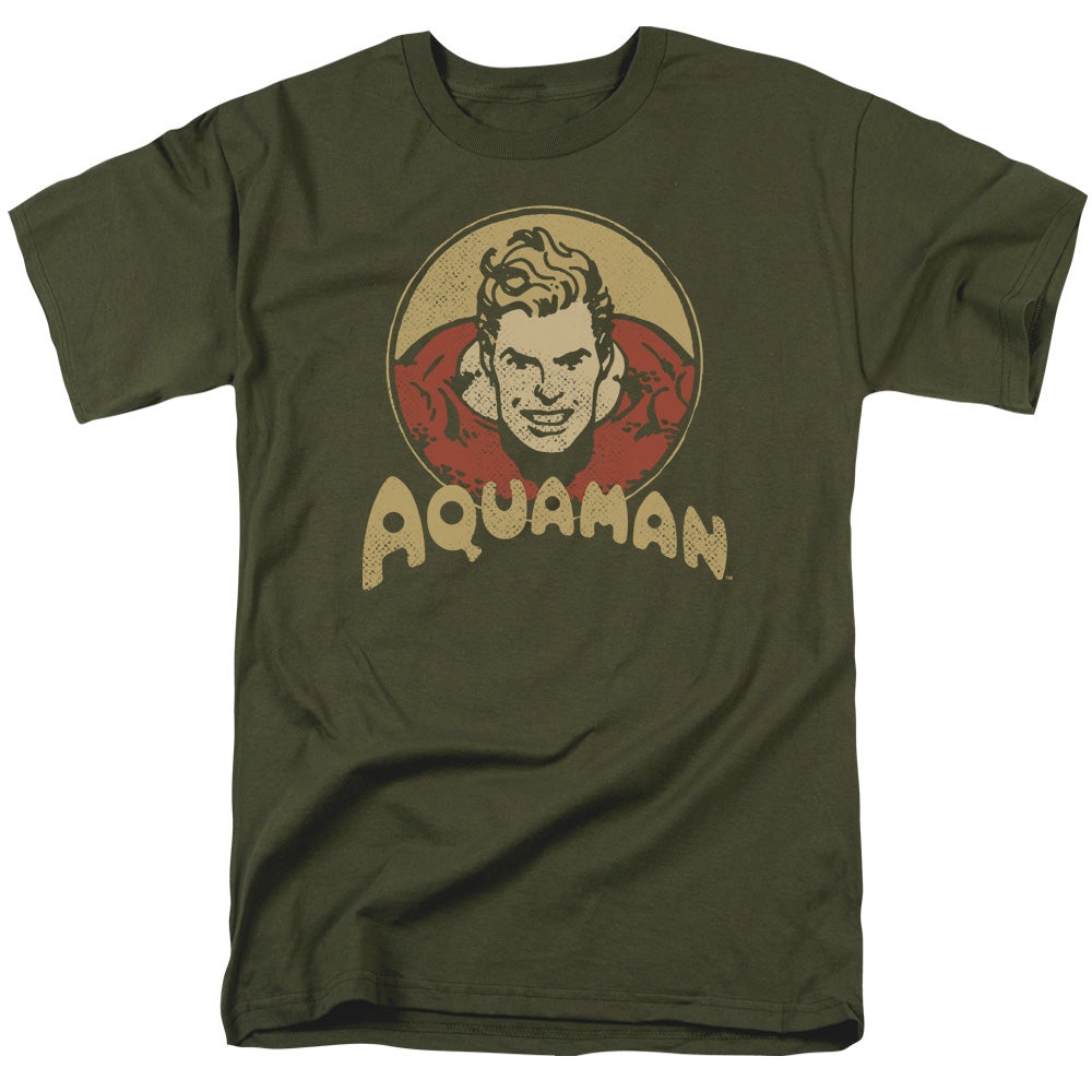AN OFFCIALLY LICENSED DC AQUA CIRCLE MEN'S REGULAR FIT T-SHIRT MILITARY GREEN