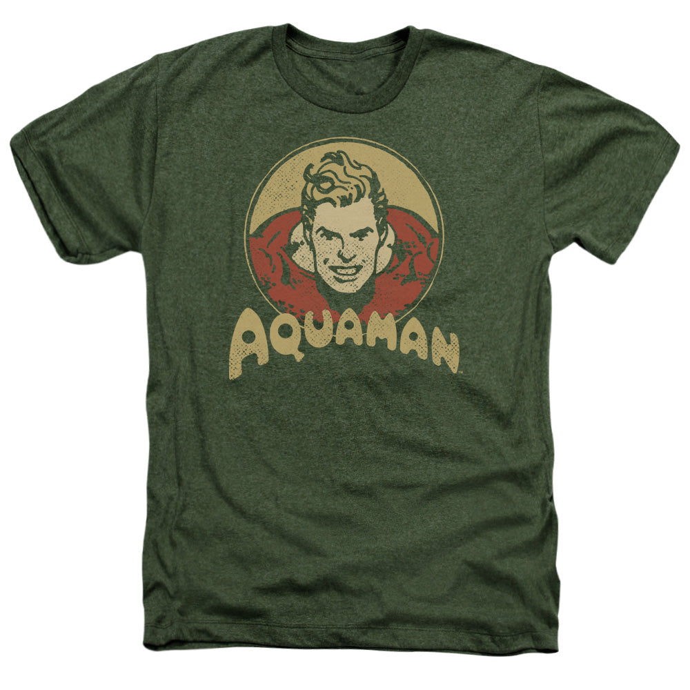 AN OFFCIALLY LICENSED DC AQUA CIRCLE MEN'S HEATHER T-SHIRT MILITARY GREEN