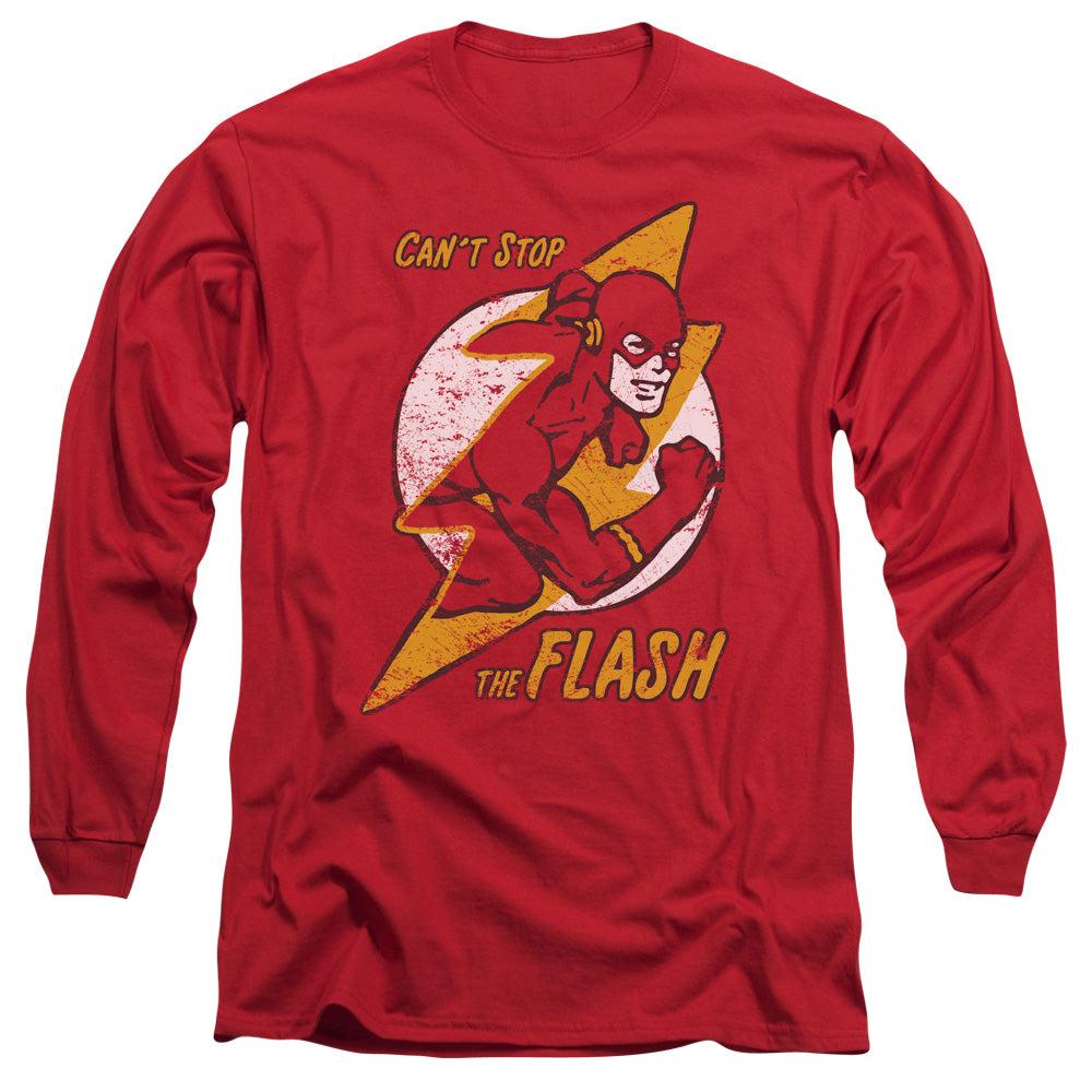 AN OFFCIALLY LICENSED DC FLASH FLASH BOLT MEN'S LONG SLEEVE T-SHIRT RED