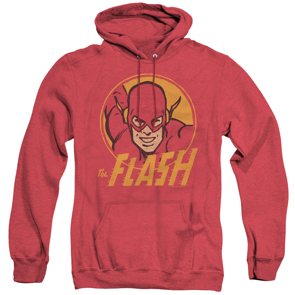 AN OFFCIALLY LICENSED DC FLASH FLASH CIRCLE ADULT UNISEX HEATHER PULLOVER HOODIE RED