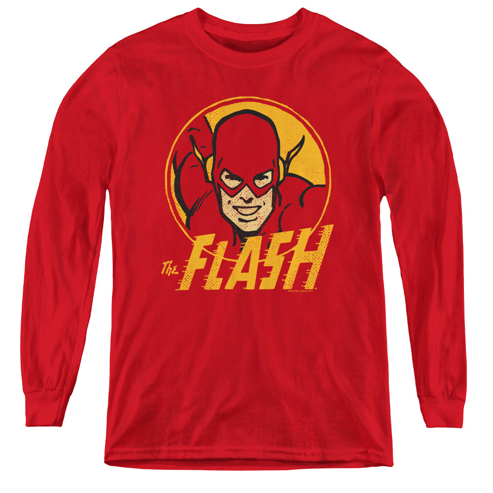 AN OFFCIALLY LICENSED DC FLASH FLASH CIRCLE YOUTH LONG SLEEVE T-SHIRT RED