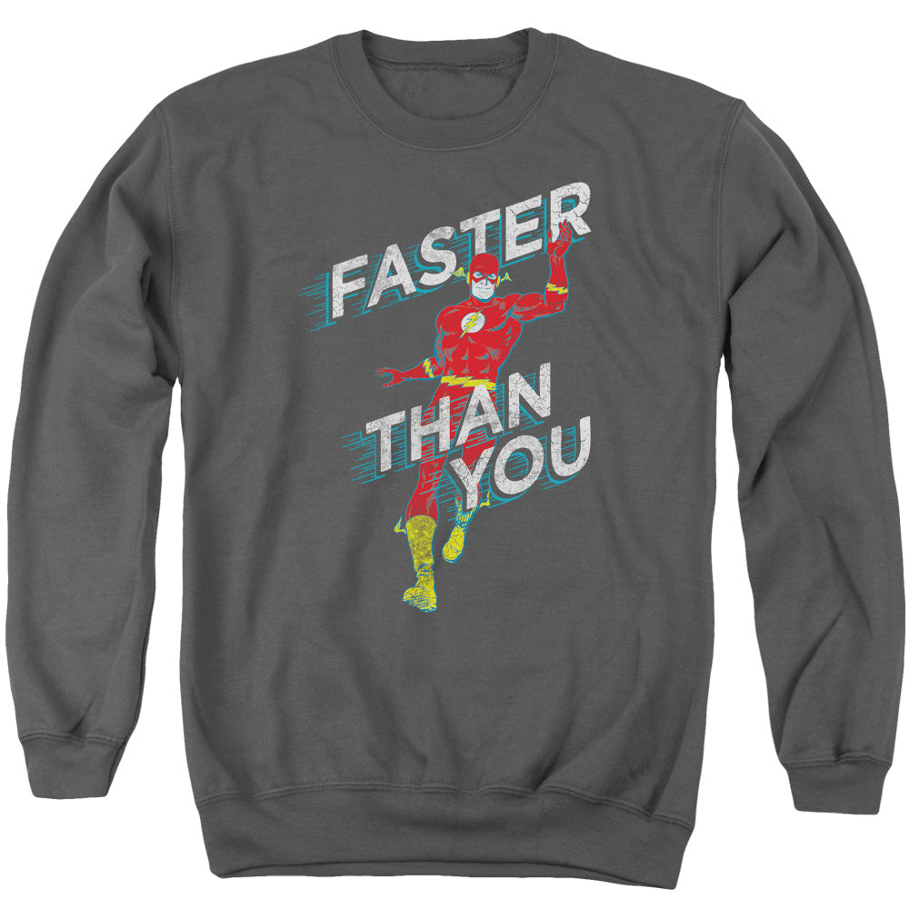 AN OFFCIALLY LICENSED DC FLASH FASTER THAN YOU ADULT UNISEX CREWNECK SWEATSHIRT CHARCOAL