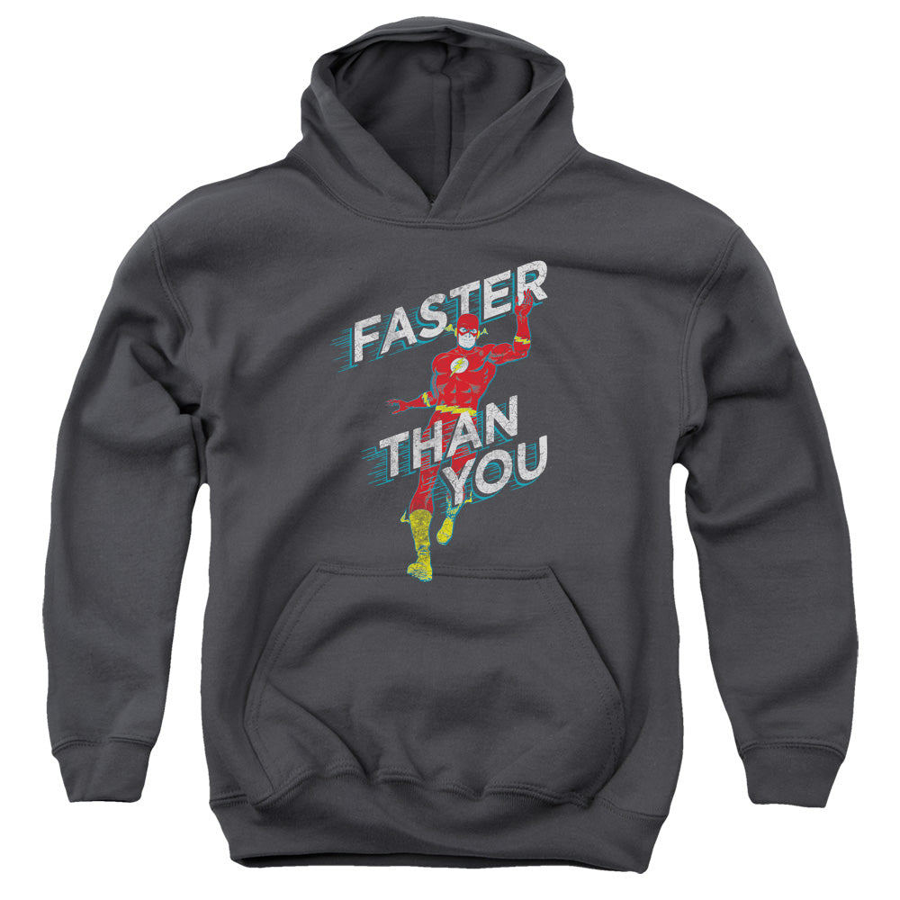 AN OFFCIALLY LICENSED DC FLASH FASTER THAN YOU YOUTH HOODIE CHARCOAL